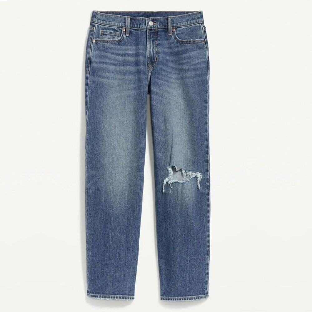 2/$30 Old Navy Mid-Rise Ripped Boyfriend Jeans Loose Fit Mid Wash 2 #A0489 TRB3 - Picture 4 of 11